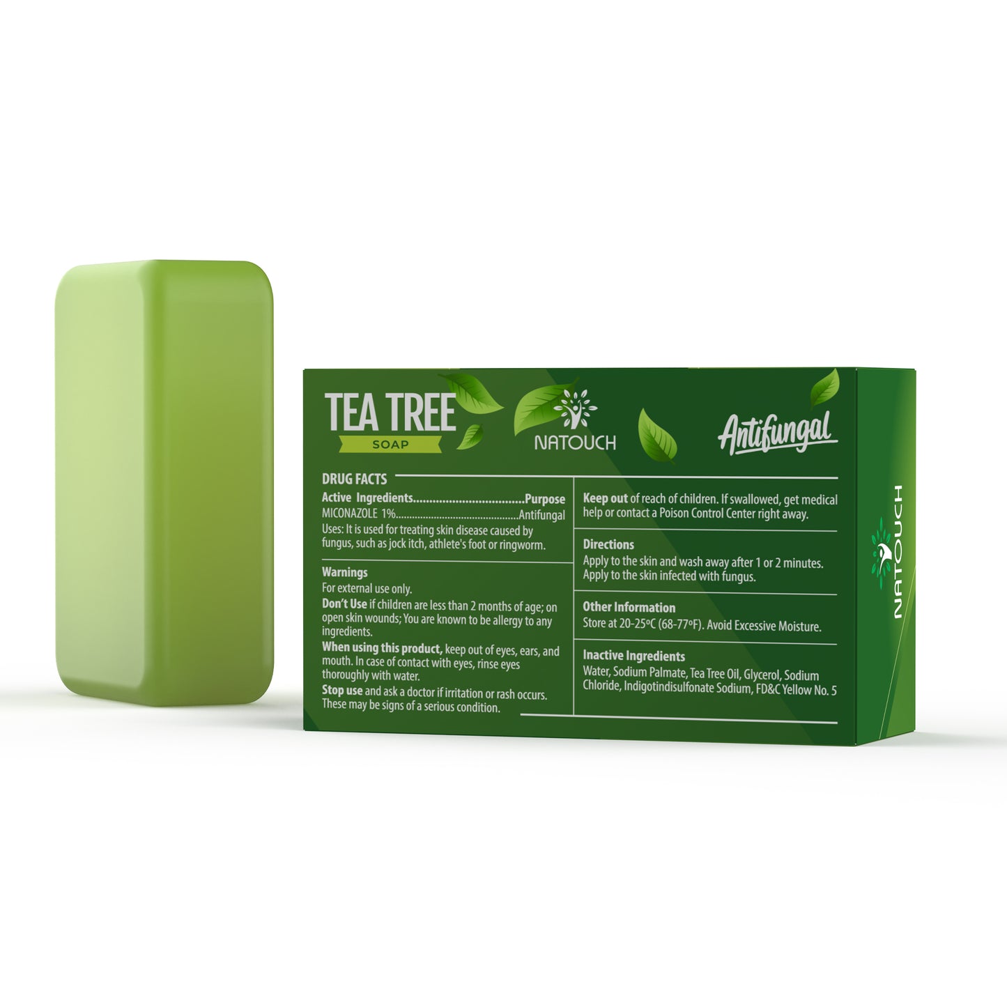NATOUCH Tea Tree Oil Soap, Medicated Green Tea Soap Bar, 4 oz, Bath Soaps for Face & Body, for Acne, Athlete’s Foot, Jock Itch, Ringworm, Cleaning Soap for Men & Women