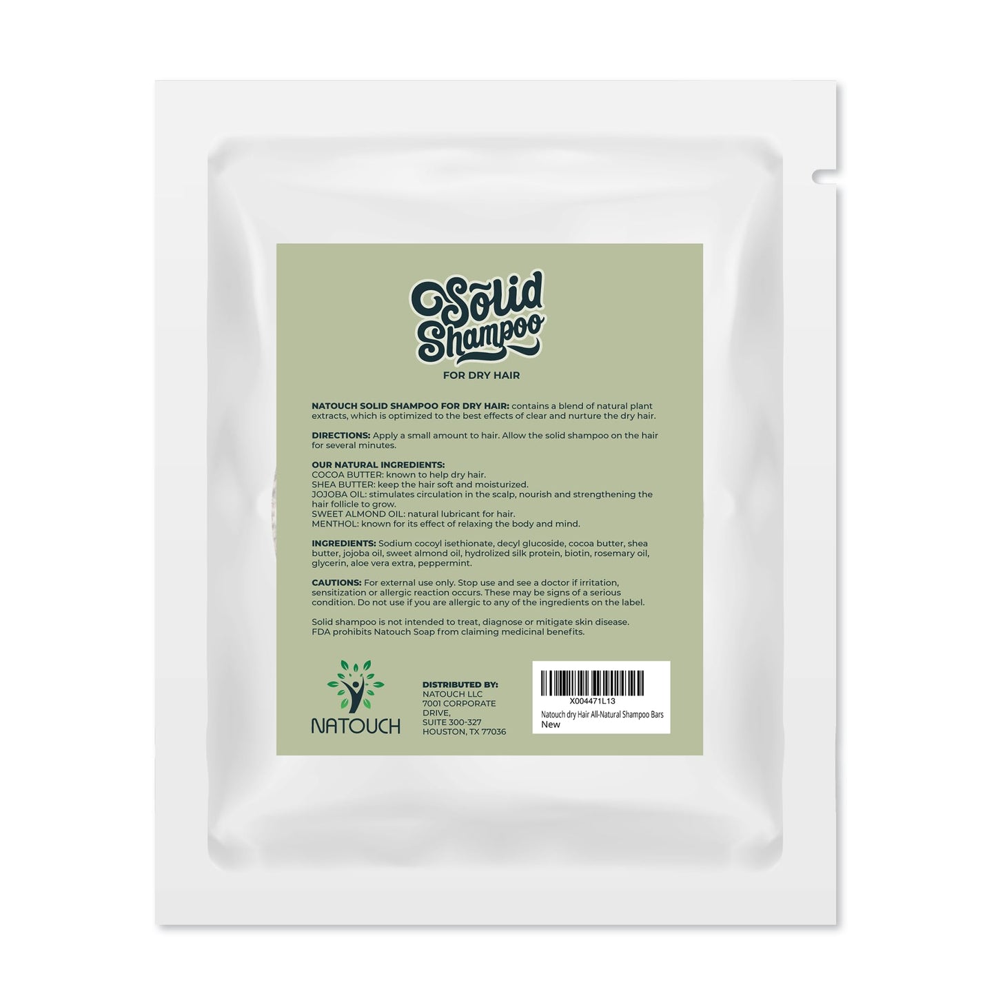 Natural Shampoo Bar for Treated, Damaged, Frizzy Hair and Dandruff with Cocoa Butter, Aloe Vera, Jojoba and Rosemary Oils - Natouch LLC