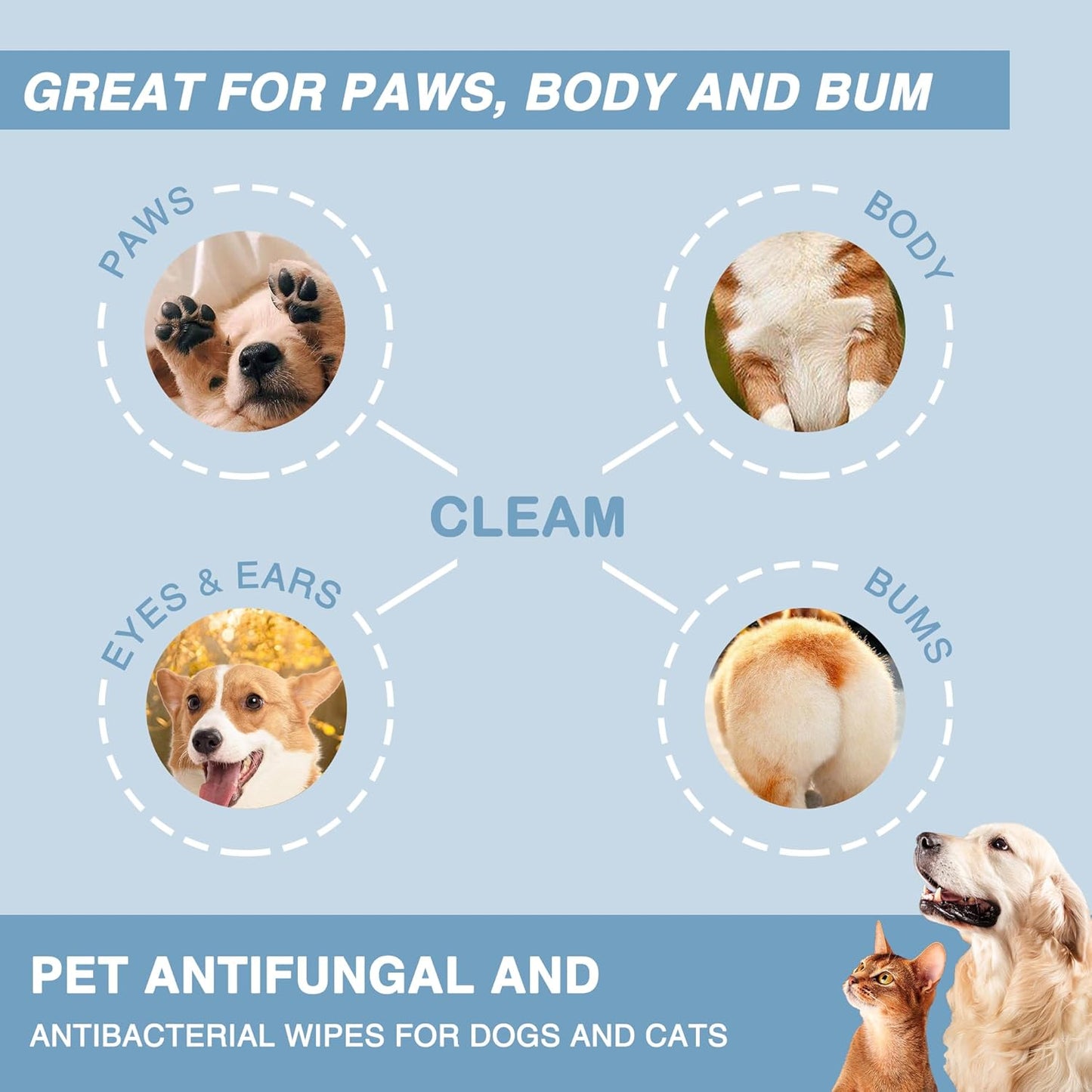 Antifungal and Antibacterial Wipes for Dogs & Cats, Dog Yeast Infection Treatment Wipes, All Natural Grooming Wipes for Cleaning, Help with Hot Spots, Ringworm, and Skin Infections, 160 Count - Natouch LLC