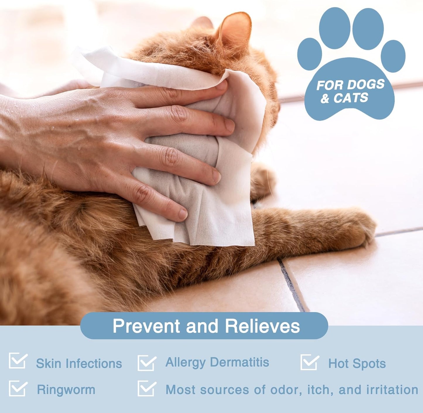 Antifungal and Antibacterial Wipes for Dogs & Cats, Dog Yeast Infection Treatment Wipes, All Natural Grooming Wipes for Cleaning, Help with Hot Spots, Ringworm, and Skin Infections, 160 Count - Natouch LLC