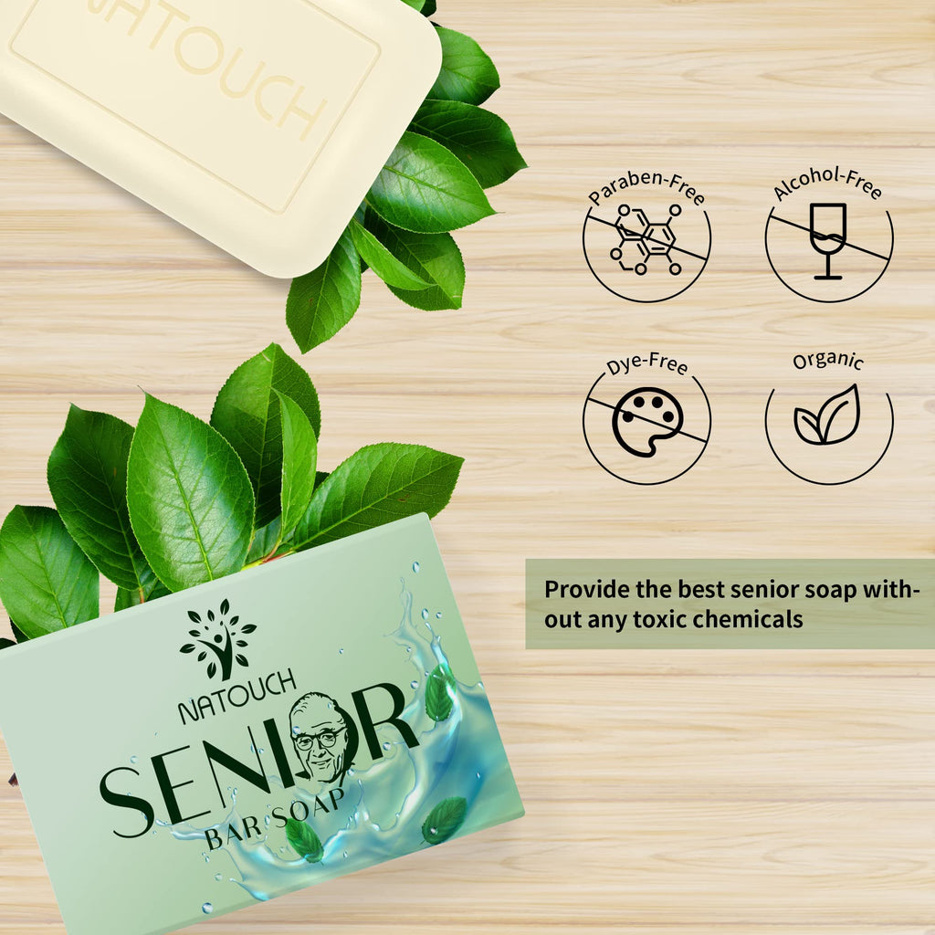 Natouch Body Soap for Aging Skin, Cleansing & Deodorizing Natural Soap Bar with Peppermint and Tea Tree Extract to Help with Nonenal Body Odor, and maintain moisture - Natouch LLC