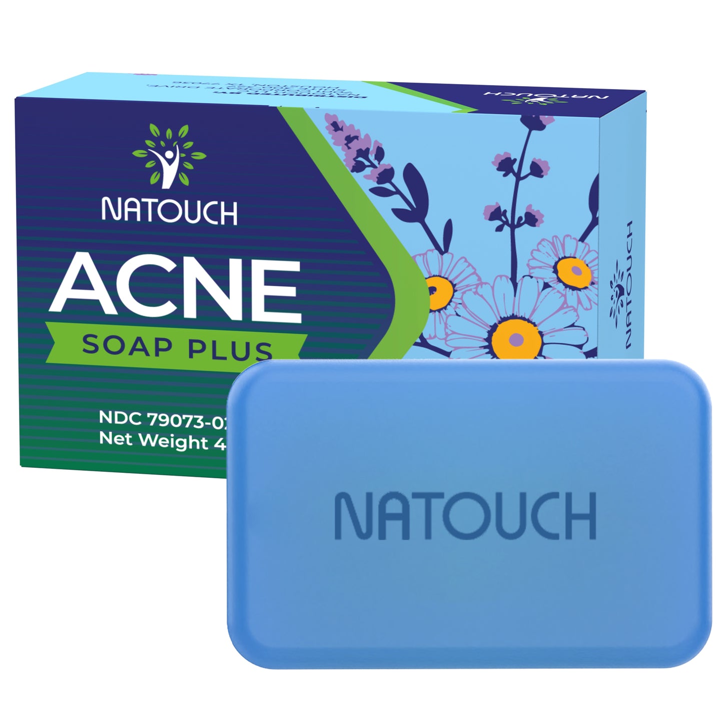 NATOUCH Acne Bar Soap for Face and Body, Medicated Soap Bar, 4 oz, 1 Pack Acne Treatment Cleaning Soap Bar Treats Acne Pimples, Whiteheads, Blackheads, Acne Scars, Dark Spot Remover With Tea Tree Oil