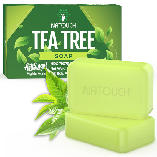 Antifungal Antibacterial Soap Bar for Face & Body Wash, Medicated Bar Soap for Skin Fungus, Jock Itch, Ringworm & Athlete's Foot with Tea Tree Oil, Foot Soap for Men & Women, 8 oz(Pack of 2) - Natouch LLC