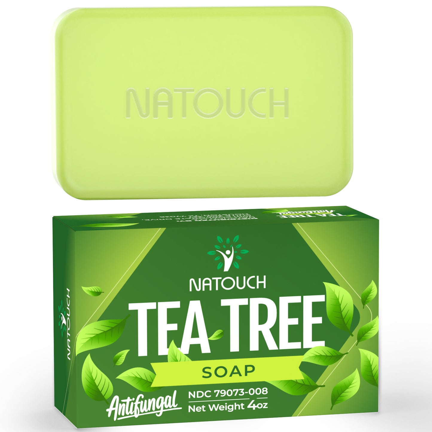 NATOUCH Tea Tree Oil Soap, Medicated Green Tea Soap Bar, 4 oz, Bath Soaps for Face & Body, for Acne, Athlete’s Foot, Jock Itch, Ringworm, Cleaning Soap for Men & Women