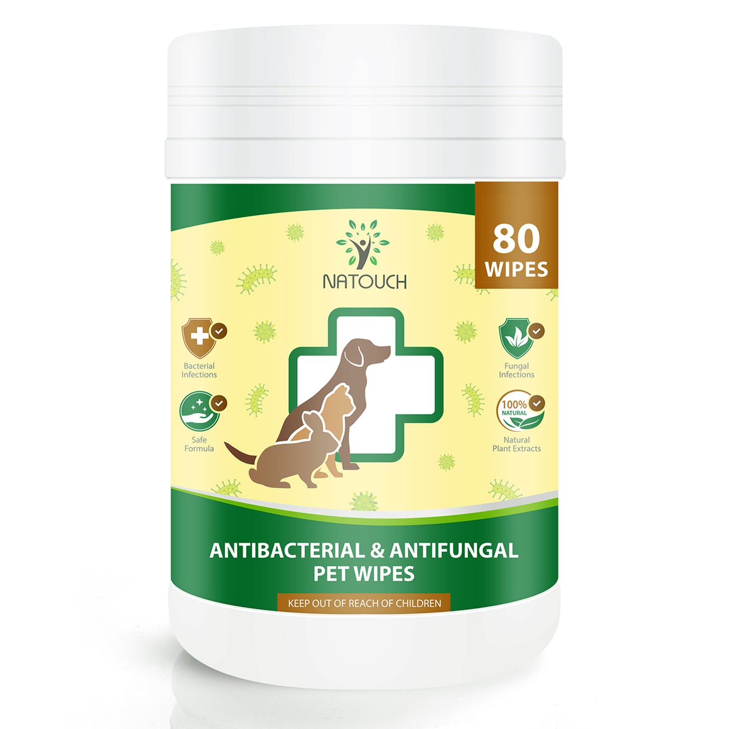 Antifungal and Antibacterial Wipes for Dogs & Cats, Dog Yeast Infection Treatment Wipes, All Natural Grooming Wipes for Cleaning, Help with Hot Spots, Ringworm, and Skin Infections, 80 Count