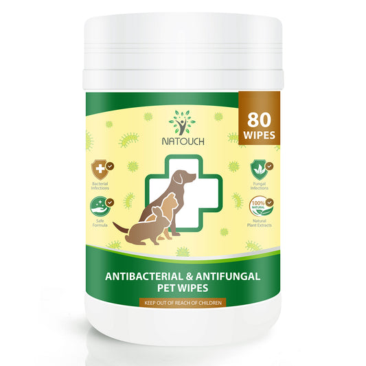 Antifungal and Antibacterial Wipes for Dogs & Cats, Dog Yeast Infection Treatment Wipes, All Natural Grooming Wipes for Cleaning, Help with Hot Spots, Ringworm, and Skin Infections, 80 Count - Natouch LLC