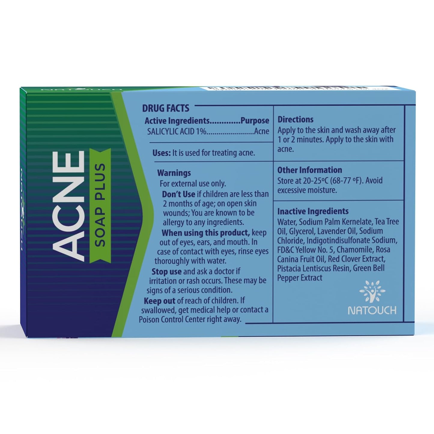 NATOUCH Acne Bar Soap for Face and Body, Medicated Soap Bar, 4 oz, 1 Pack Acne Treatment Cleaning Soap Bar Treats Acne Pimples, Whiteheads, Blackheads, Acne Scars, Dark Spot Remover With Tea Tree Oil