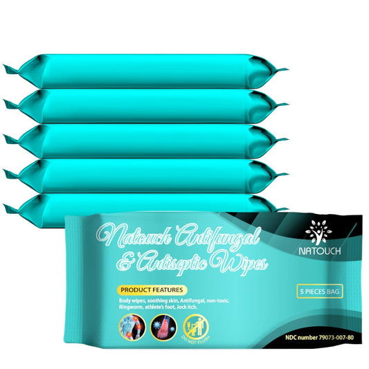 Antifungal Body Wipes, 30 Counts(6 Packs of 5) Travel Wipes, Non-Toxic Skin Camp Wipes Help Athletes Foot, Jock Itch, Ringworm. Rinse Free Gym Wipes for Wrestling, Martial Arts - Natouch LLC