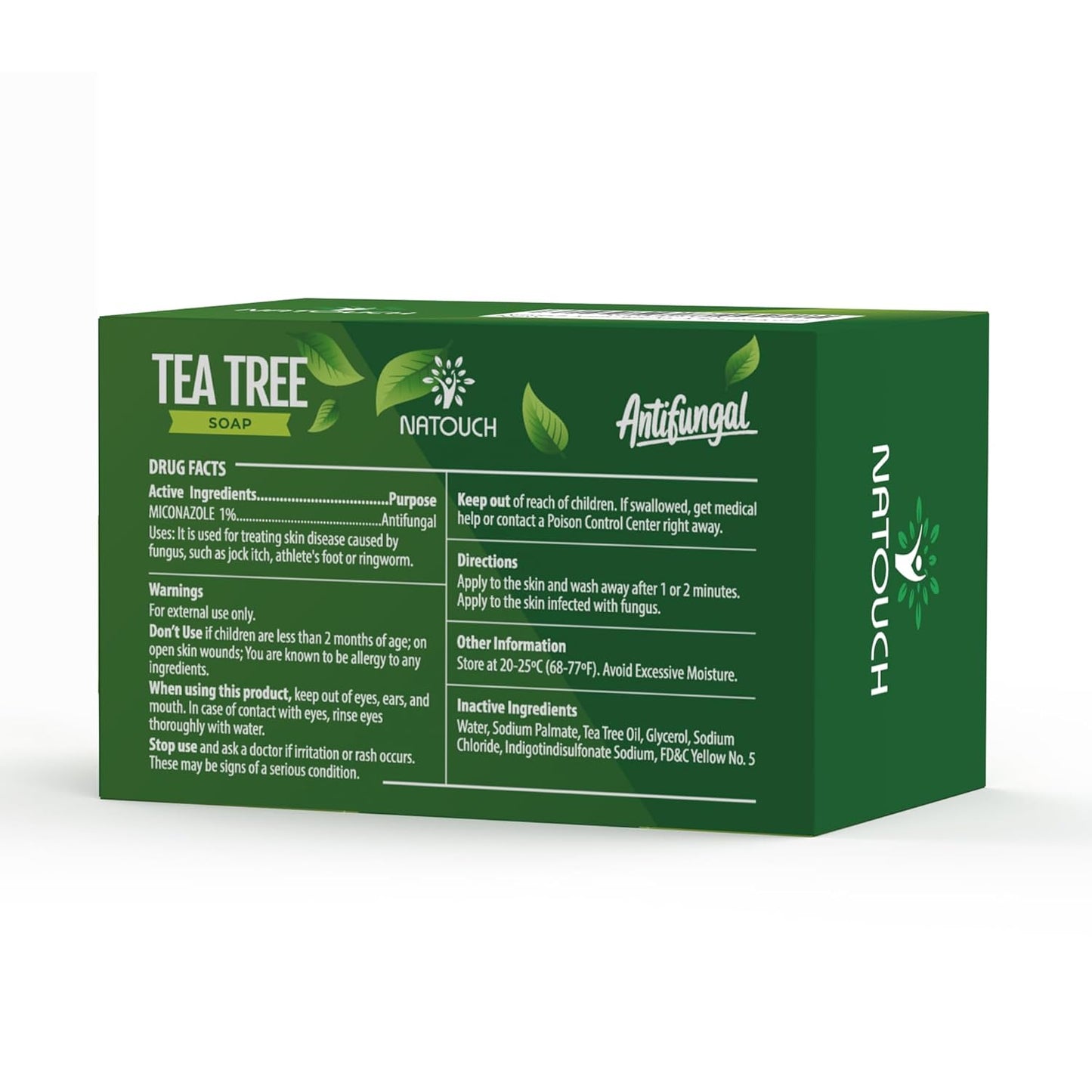 Antifungal Antibacterial Soap Bar for Face & Body Wash, Medicated Bar Soap for Skin Fungus, Jock Itch, Ringworm & Athlete's Foot with Tea Tree Oil, Foot Soap for Men & Women, 8 oz(Pack of 2) - Natouch LLC