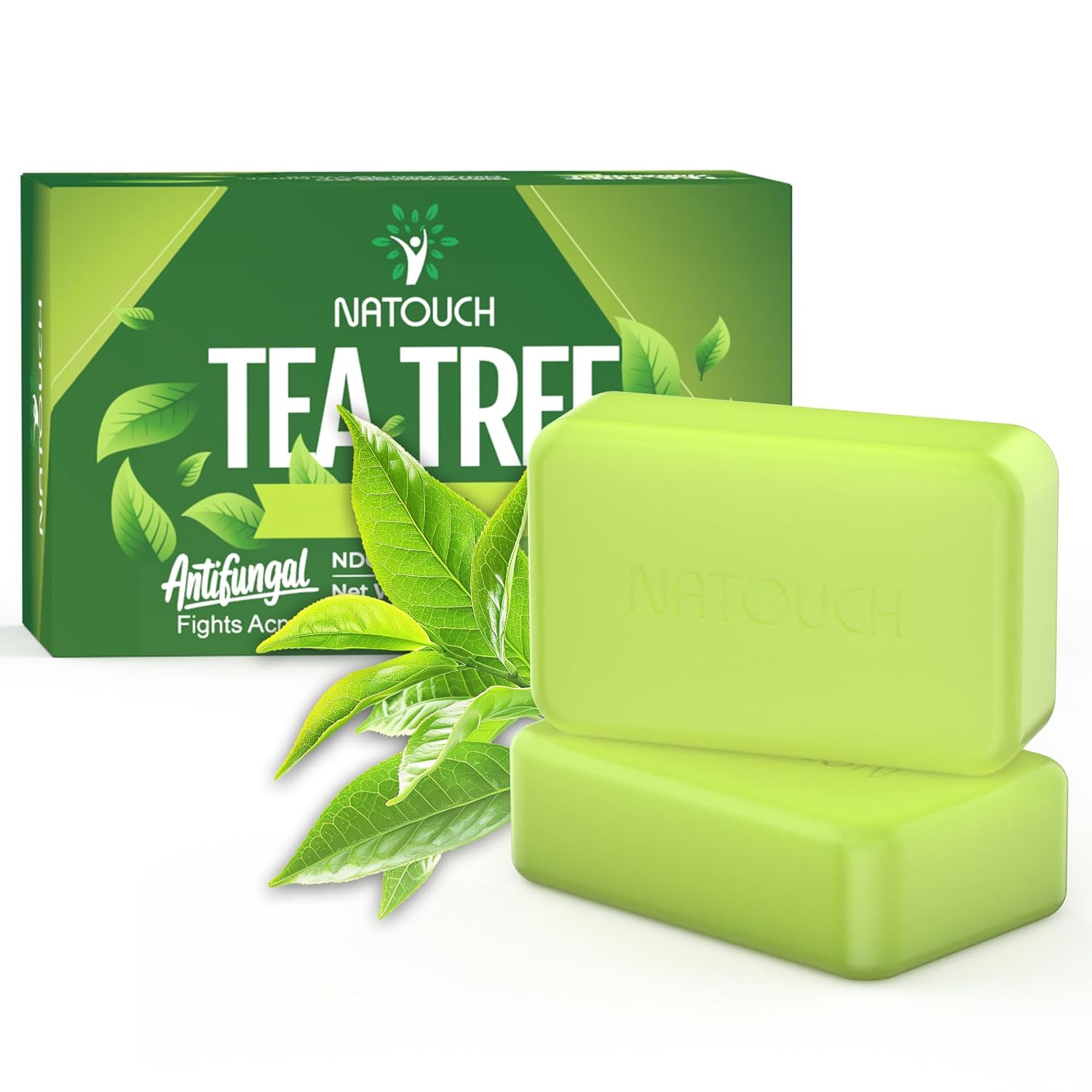 Antifungal Antibacterial Soap Bar for Face & Body Wash, Medicated Bar Soap for Skin Fungus, Jock Itch, Ringworm & Athlete's Foot with Tea Tree Oil, Foot Soap for Men & Women, 8 oz(Pack of 2) - Natouch LLC