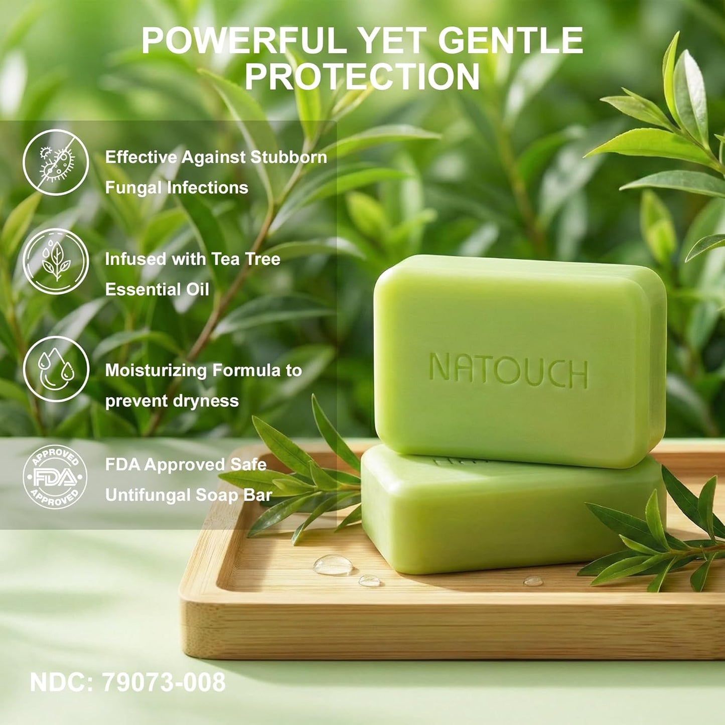 Antifungal Antibacterial Soap Bar for Face & Body Wash, Medicated Bar Soap for Skin Fungus, Jock Itch, Ringworm & Athlete's Foot with Tea Tree Oil, Foot Soap for Men & Women, 8 oz(Pack of 2) - Natouch LLC