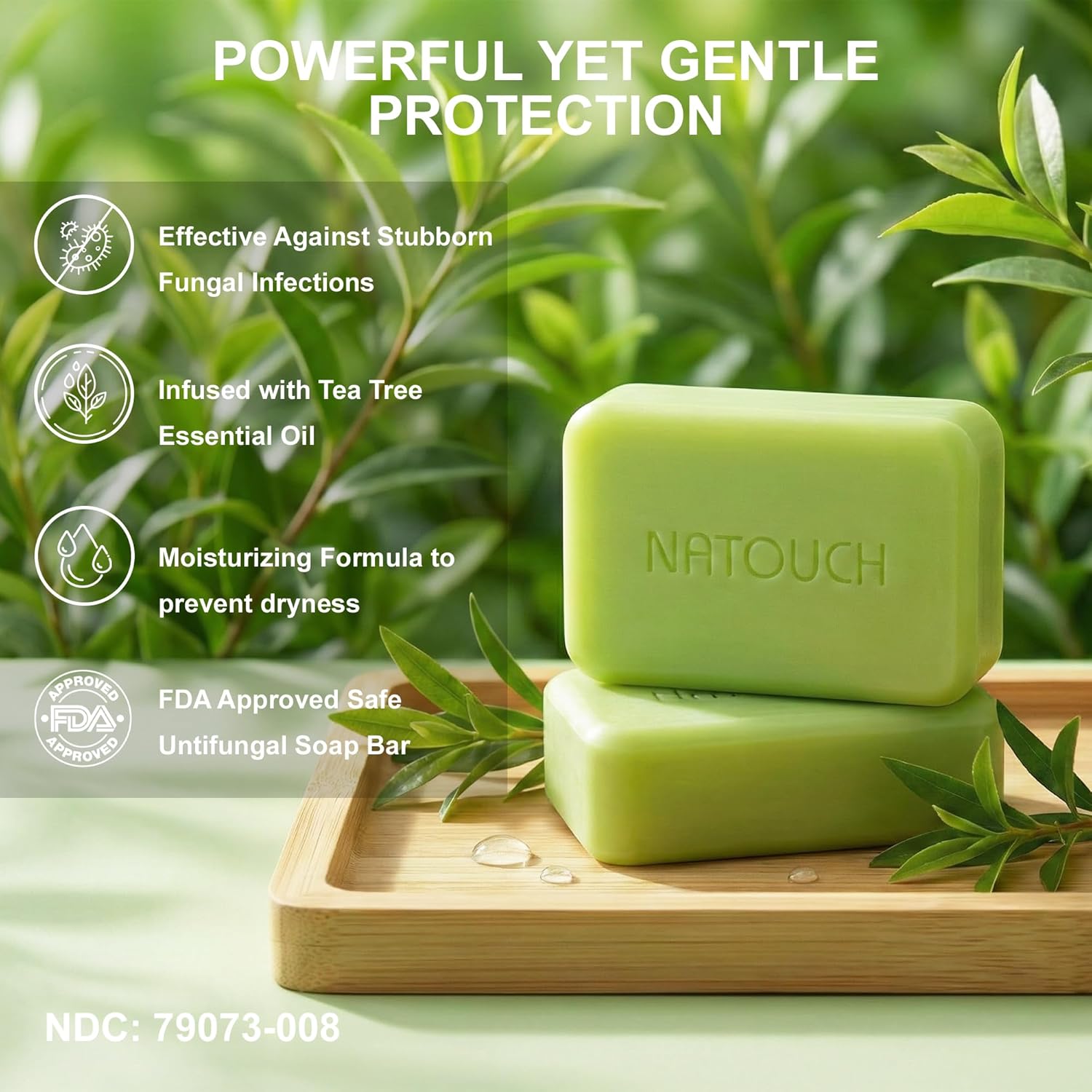 Antifungal Antibacterial Soap Bar for Face & Body Wash, Medicated Bar Soap for Skin Fungus, Jock Itch, Ringworm & Athlete's Foot with Tea Tree Oil, Foot Soap for Men & Women, 8 oz(Pack of 2) - Natouch LLC