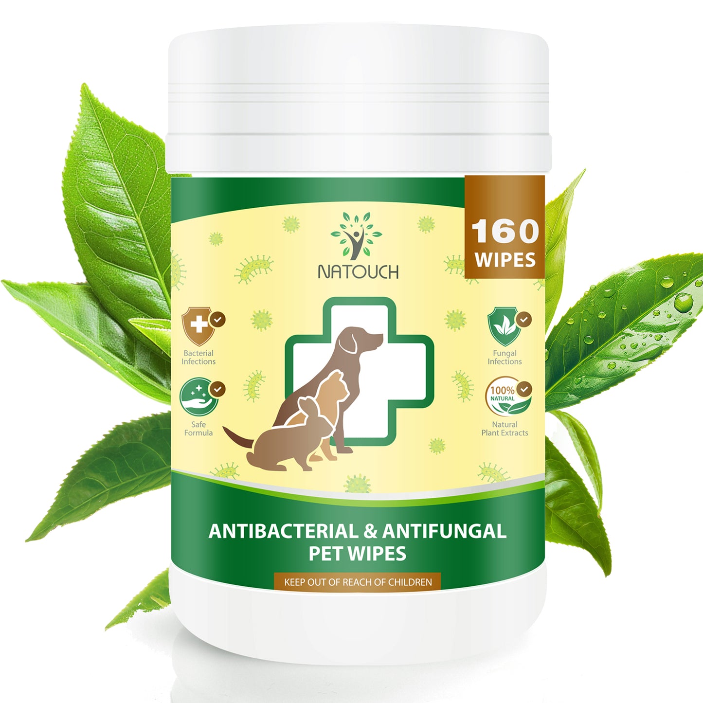 Antifungal and Antibacterial Wipes for Dogs & Cats, Dog Yeast Infection Treatment Wipes, All Natural Grooming Wipes for Cleaning, Help with Hot Spots, Ringworm, and Skin Infections, 160 Count
