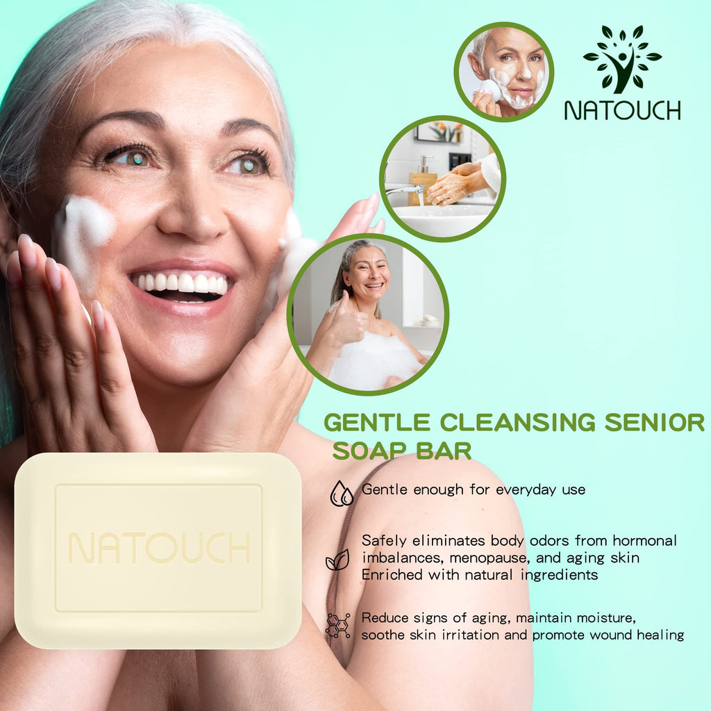 Natouch Body Soap for Aging Skin, Cleansing & Deodorizing Natural Soap Bar with Peppermint and Tea Tree Extract to Help with Nonenal Body Odor, and maintain moisture - Natouch LLC