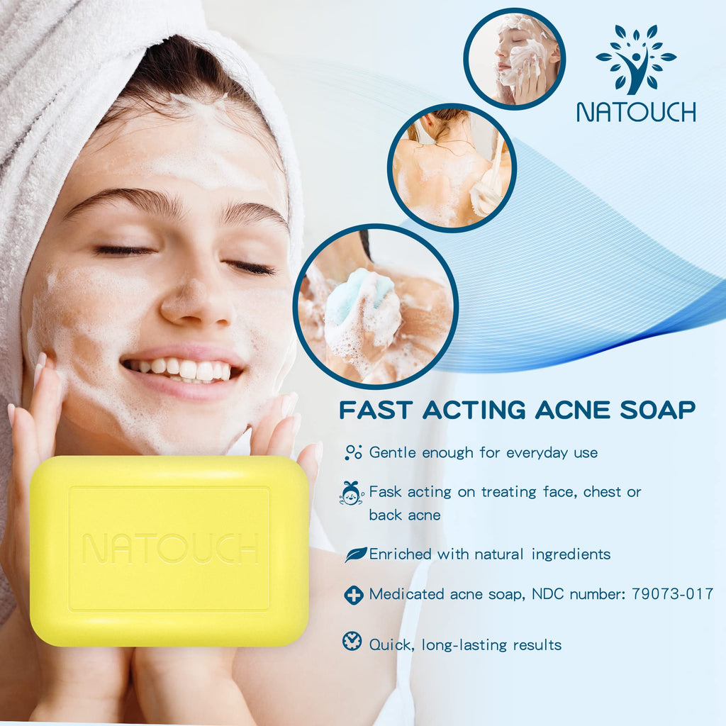 Natouch Acne Treatment Soap Bar, Antifungal Medicated Soap Bar, Acne Body Wash with Salicylic Acid, Acne Scars and Dark Spot Remover with Natural Essential Oil for Face, Body, Back, and Butt - Natouch LLC
