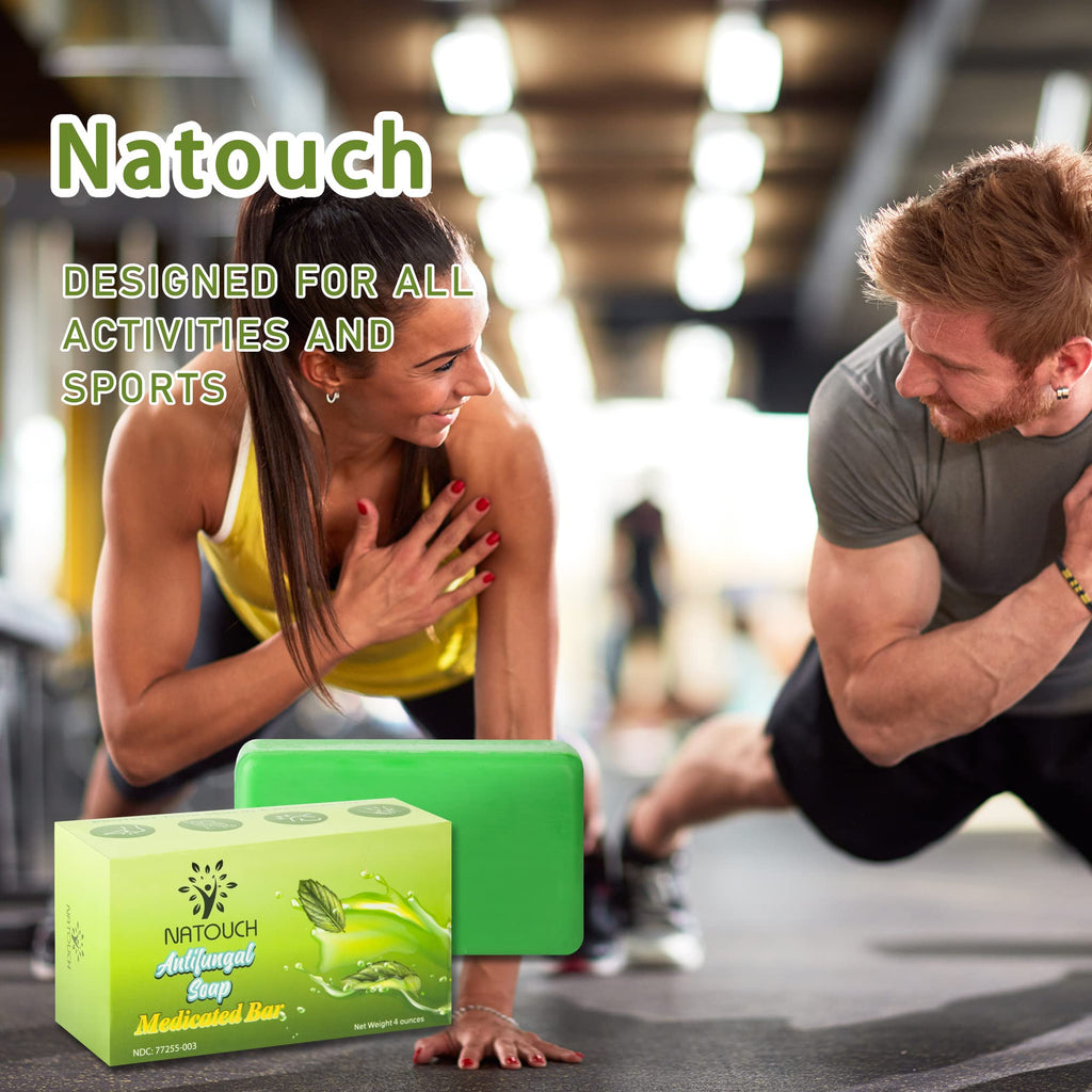 Natouch Antifungal Medicated Soap Bar, Athletes Foot Jock Itch Ringworm Yeast Infection Treatment for Humans, Tea Tree Oil Body Soap Bar With Natural Tea Tree Oil, Eucalyptus Oil, and Lavender Oil，4oz - Natouch LLC