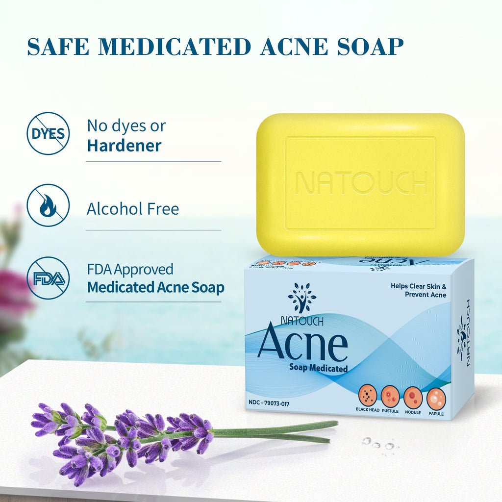 Natouch Acne Treatment Soap Bar, Antifungal Medicated Soap Bar, Acne Body Wash with Salicylic Acid, Acne Scars and Dark Spot Remover with Natural Essential Oil for Face, Body, Back, and Butt - Natouch LLC